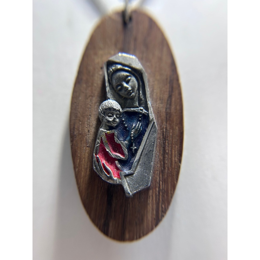 Religious Pendant Unbranded Necklace Women OS Brown Good Wood Enamel Italy